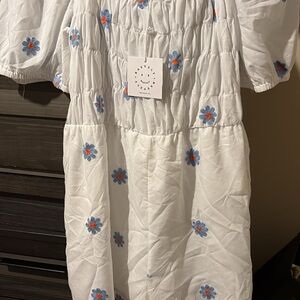 Baeverly White Romper with Blue and Orange Floral Design 3x